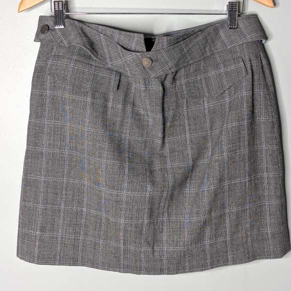 Vintage Elie Tahari Gray Black Glen Plaid Wool Belted Mini Skirt Size 10 - Picture 2 of 13